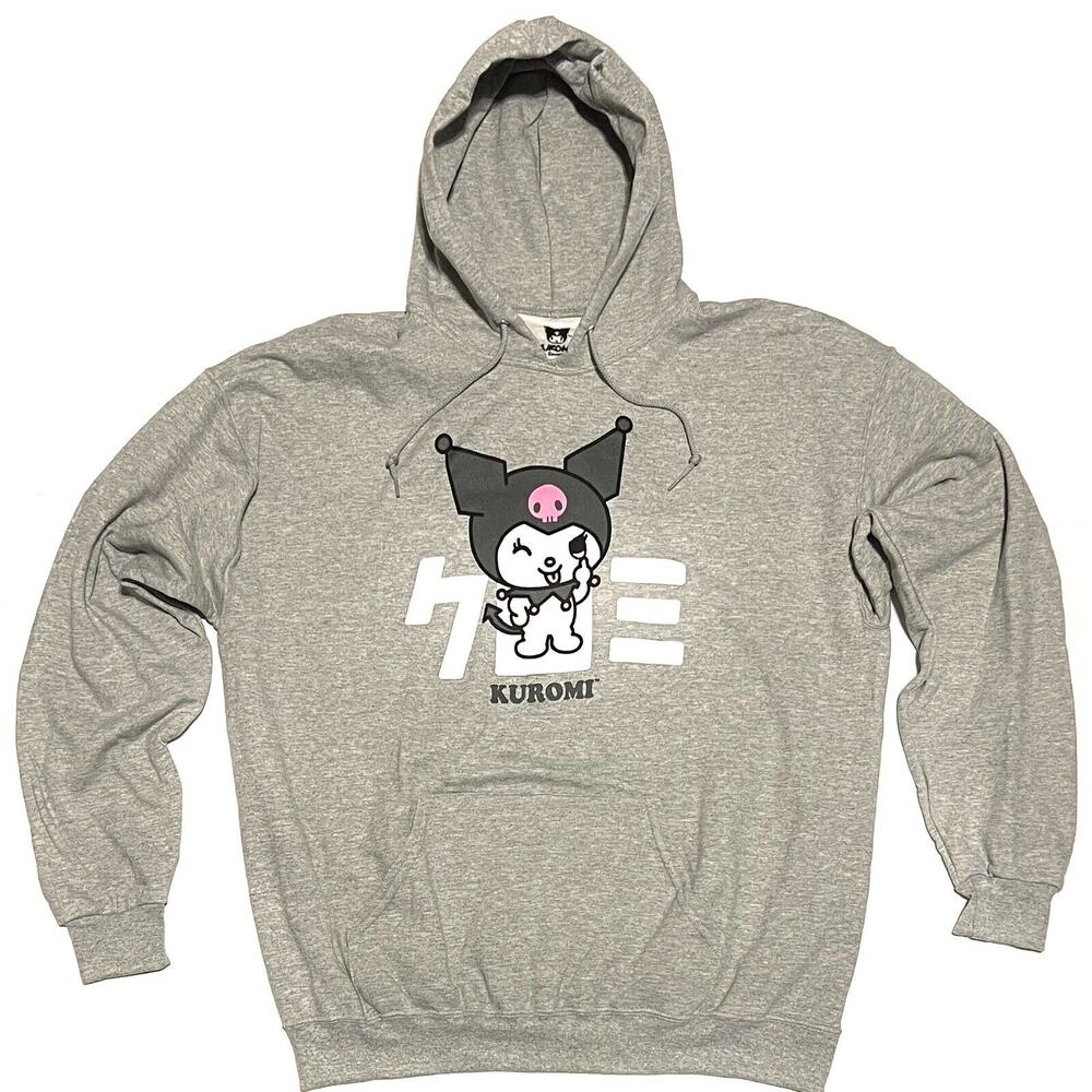 Kuromi Hoodie Sweatshirt Size L Large Gray Grey Wink Sanrio Bioworld Unisex